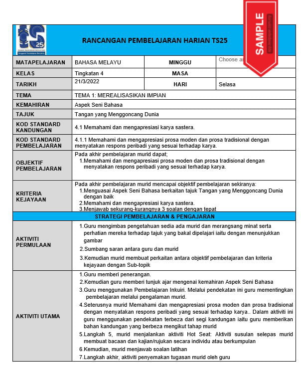 Rph Bahasa Melayu Tingkatan Ts Bonus Rph Sivik Cikgu Info