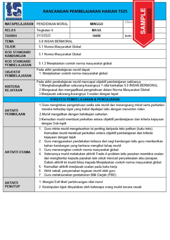 Rph Pendidikan Moral Tingkatan Ts Bonus Rph Sivik Cikgu Info