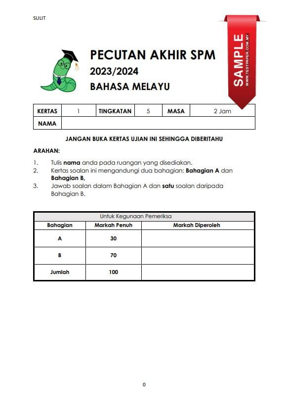 1 SET MODUL PECUTAN AKHIR SPM BAHASA MELAYU KERTAS 1 DAN 2 (2023-2024 ...