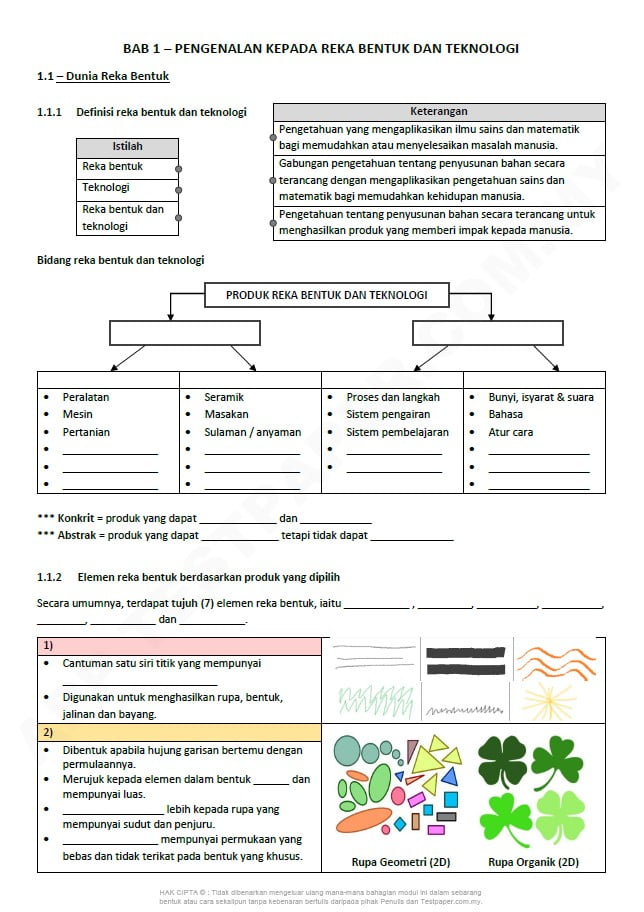 MODUL LATIHAN REKA BENTUK TEKNOLOGI (RBT) TINGKATAN 1 KSSM TERKINI