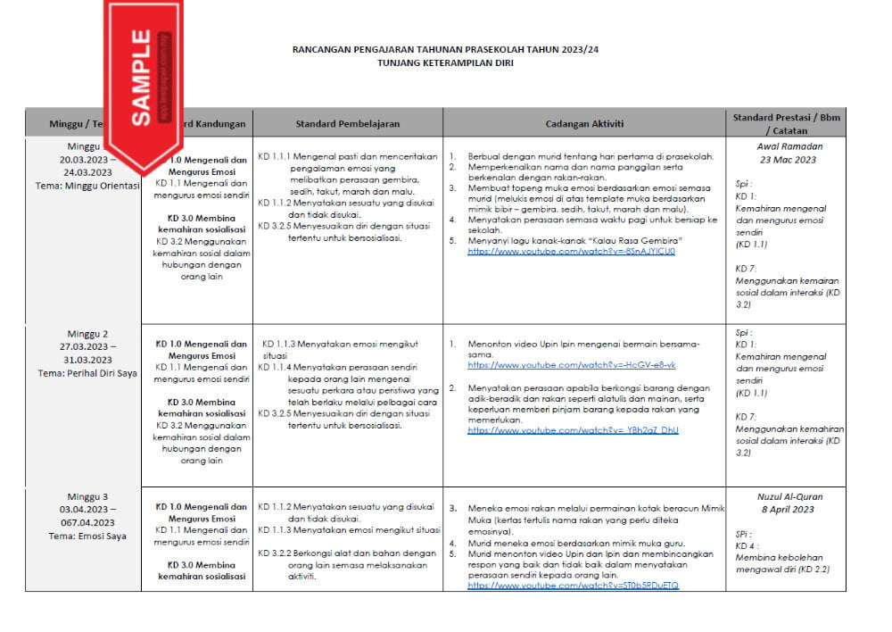 RPT PRASEKOLAH 2023 - KETERAMPILAN DIRI (KUMPULAN B) - Cikgu.Info