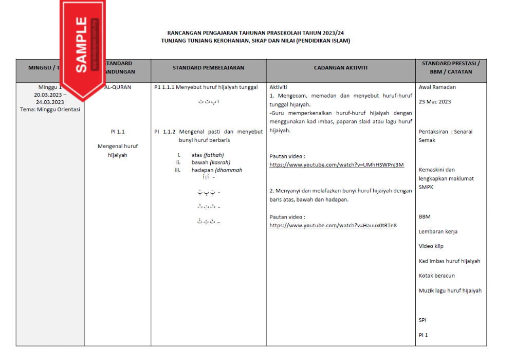 RPT PRASEKOLAH 2023 - PENDIDIKAN ISLAM (KUMPULAN B) - Cikgu.Info