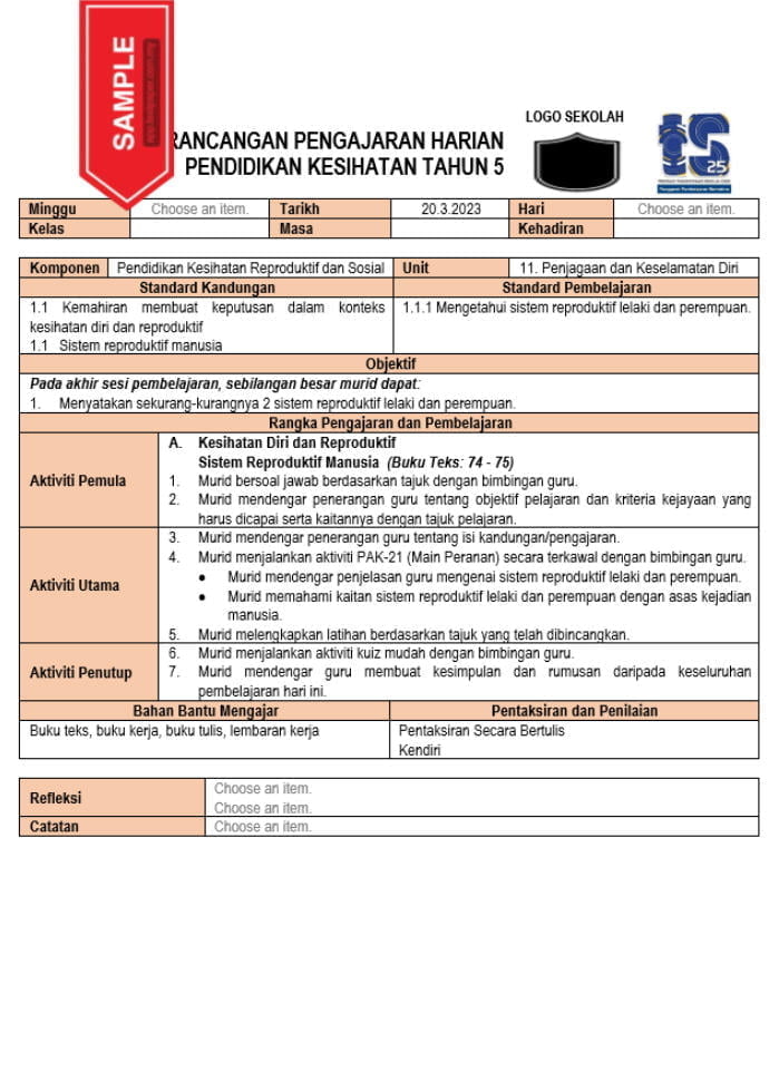 RPH DAN RPT 2023 - PENDIDIKAN KESIHATAN TAHUN 5 - Cikgu.Info